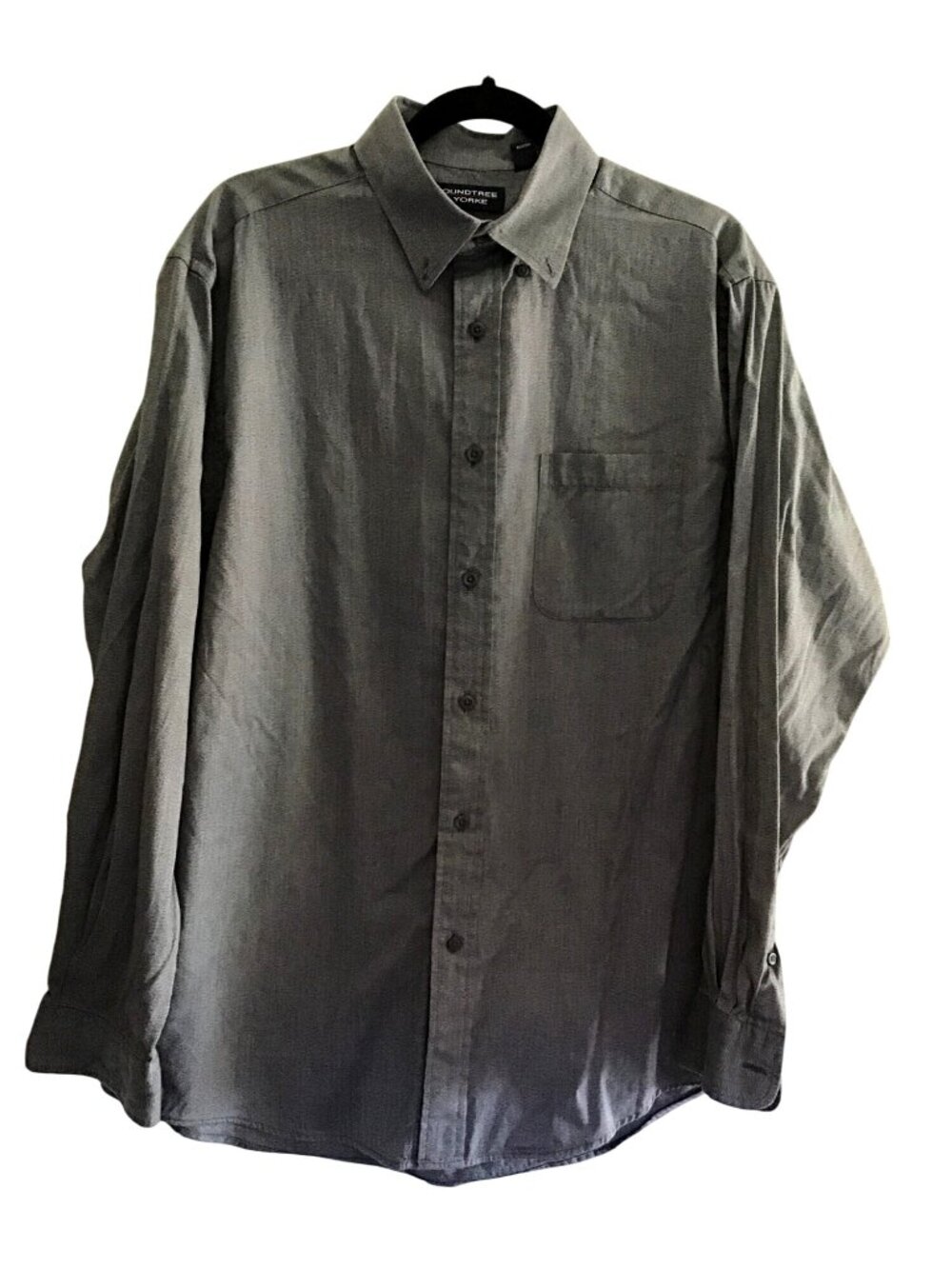 ROUNDTREE & YORKEE--MENS GREY BUTTON DOWN LONG SLEEVE 100% COTTON SHIRT SIZE L